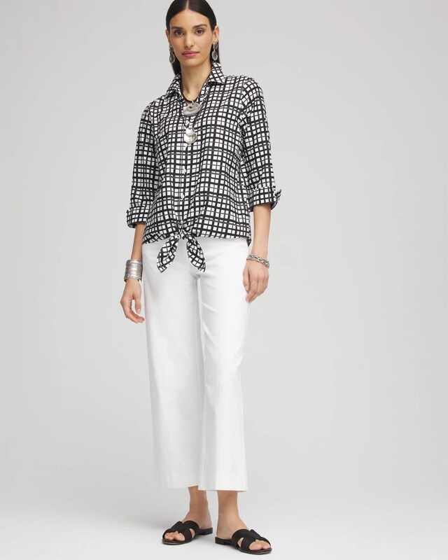 No Iron Plaid Tie-Front Top - image 2
